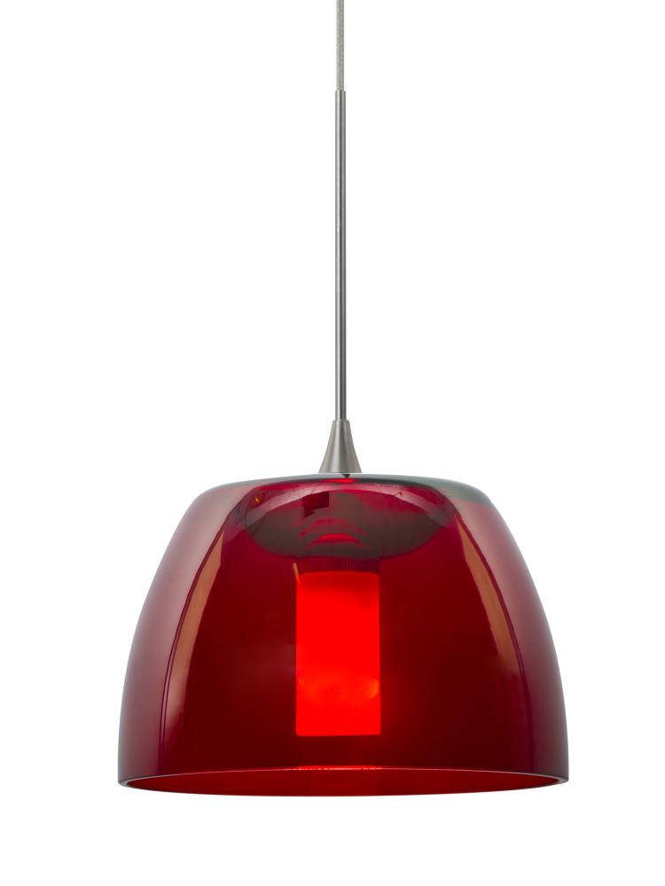 Besa Spur Cord Pendant, Red, Satin Nickel Finish, 1x3W LED