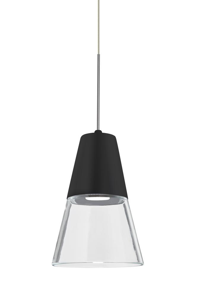 Besa, Timo 6 Cord Pendant,Clear/Black, Satin Nickel Finish, 1x9W LED