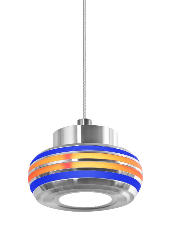 Besa, Flower Cord Pendant, Blue/Amber, Satin Nickel Finish, 1x6W LED