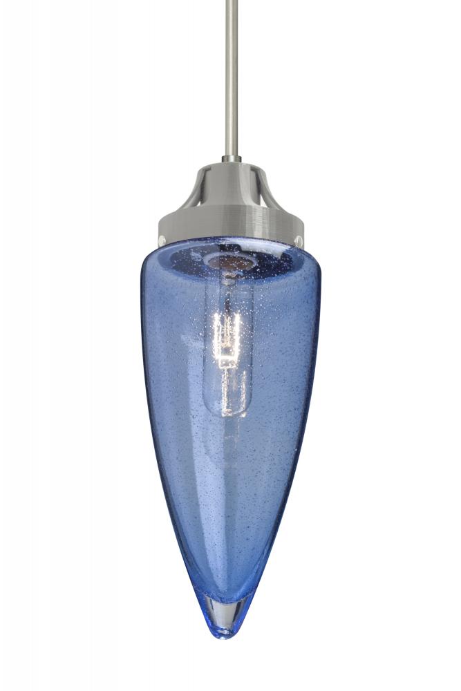 Besa, Sulu Cord Pendant For Multiport Canopy, Blue Bubble, Satin Nickel Finish, 1x60W