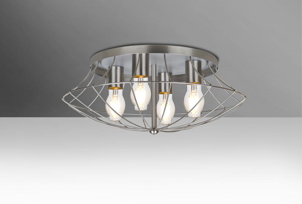 Besa Ceiling Spezza 18 Satin Nickel 4x9W LED Filament