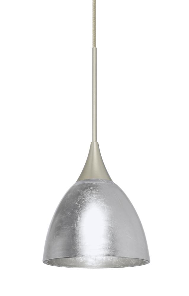 Besa Divi Pendant, Silver Foil, Satin Nickel, 1x50W Gy6.35