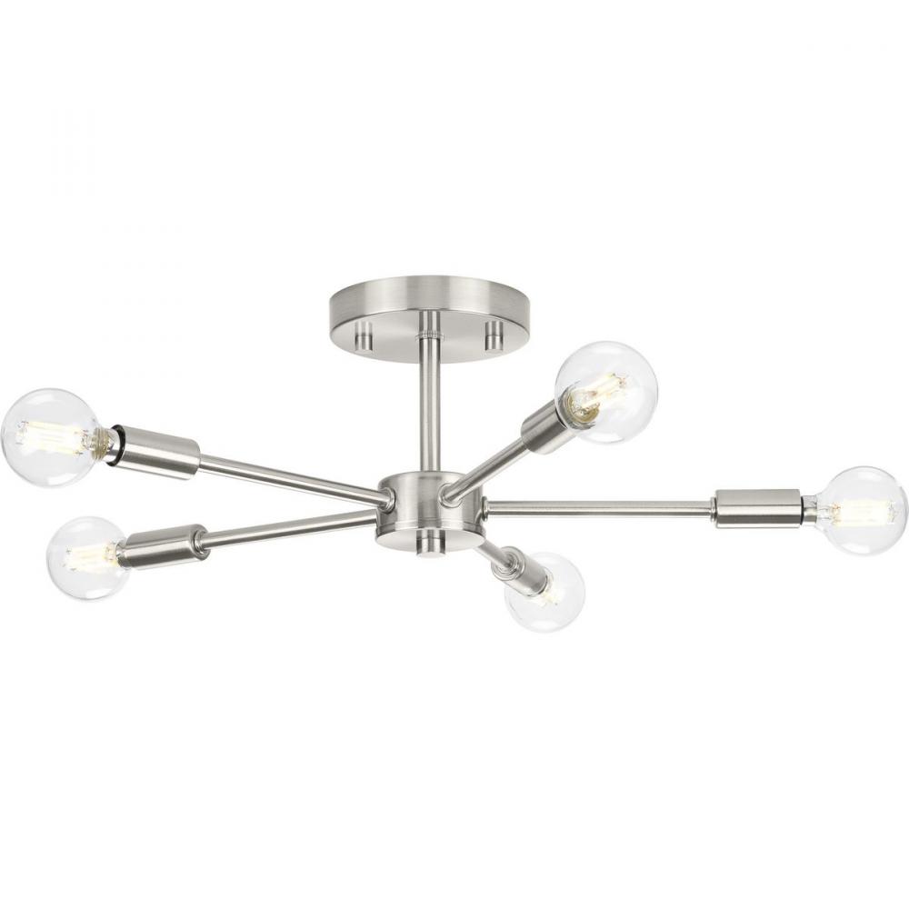 Delayne Collection Five-Light Mid-Century Modern Brushed Nickel Semi-Flush Mount Light