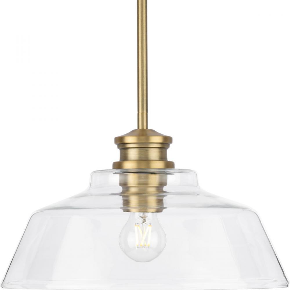 Singleton Collection One-Light 14" Vintage Brass Farmhouse Medium Pendant Light with Clear Glass