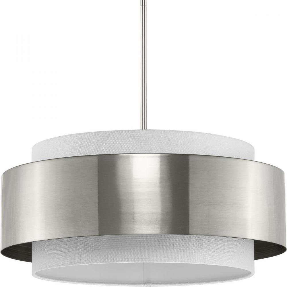 Silva Collection Three-Light Brushed Nickel White Linen Shade Pendant