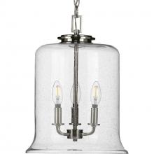 Progress P500239-009 - Winslett Collection Three-Light Brushed Nickel Clear Seeded Glass Coastal Pendant Light