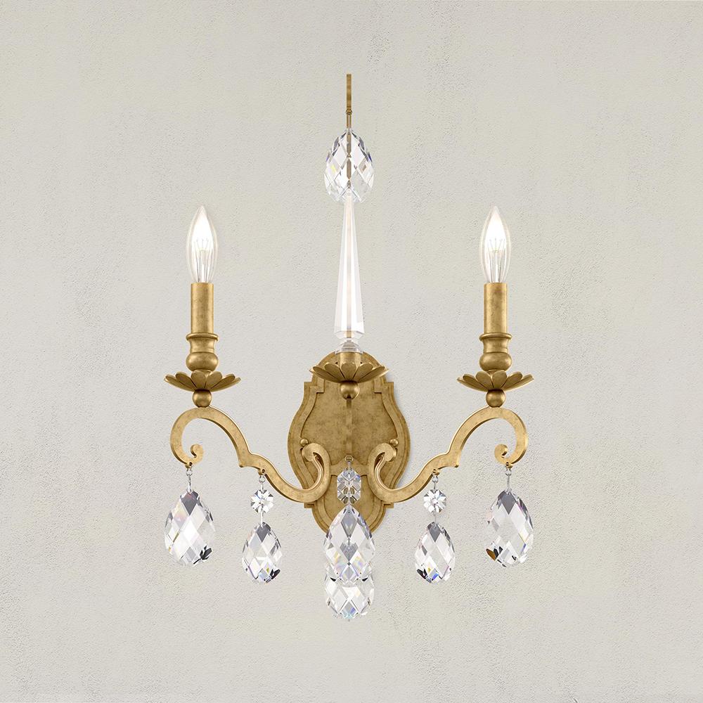 Renaissance Nouveau 2 Light 120V Wall Sconce in Etruscan Gold with Heritage Handcut Crystal