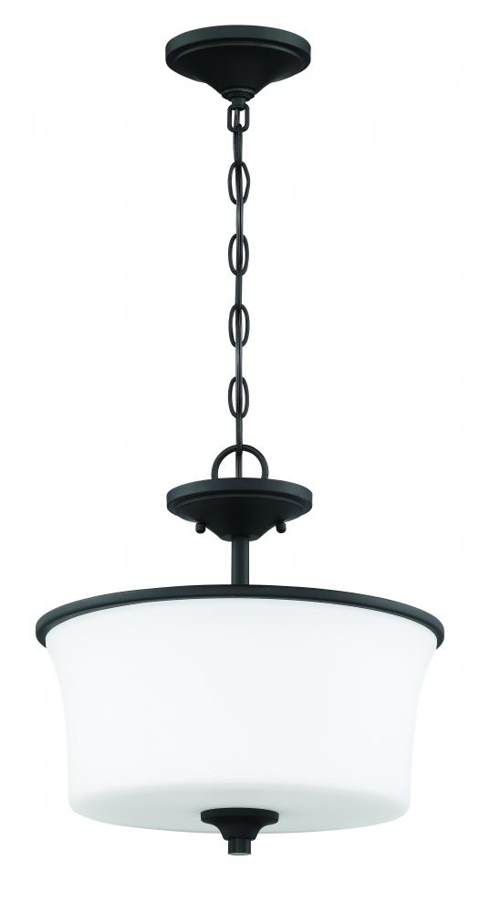 Gwyneth 2 Light Convertible Semi Flush in Flat Black (White Glass)