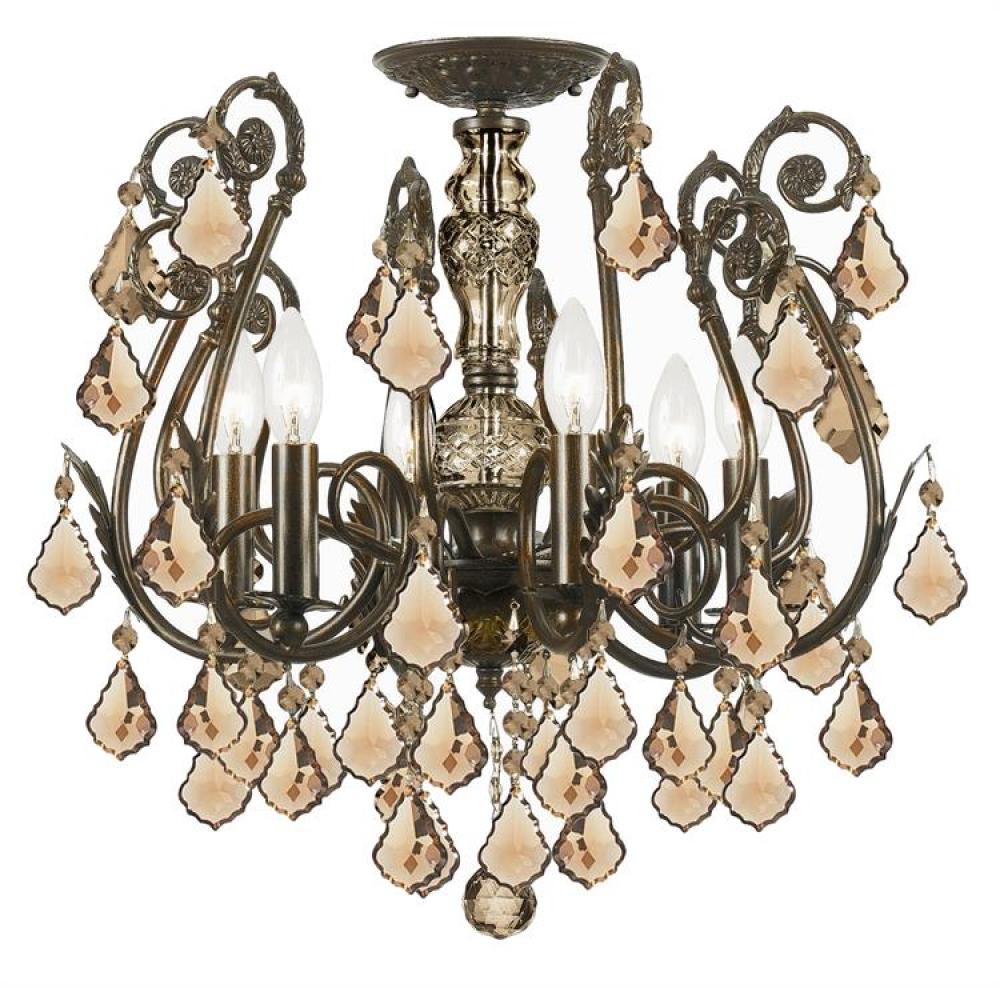 Regis 6 Light Golden Teak Swarovski Strass Crystal Semi-Flush