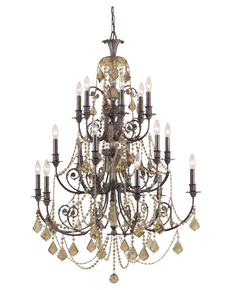 Regis 18 Light Golden Teak Crystal Bronze Chandelier