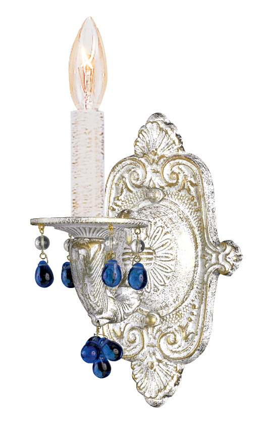 Paris Market 1 Light Blue Crystal White Sconce