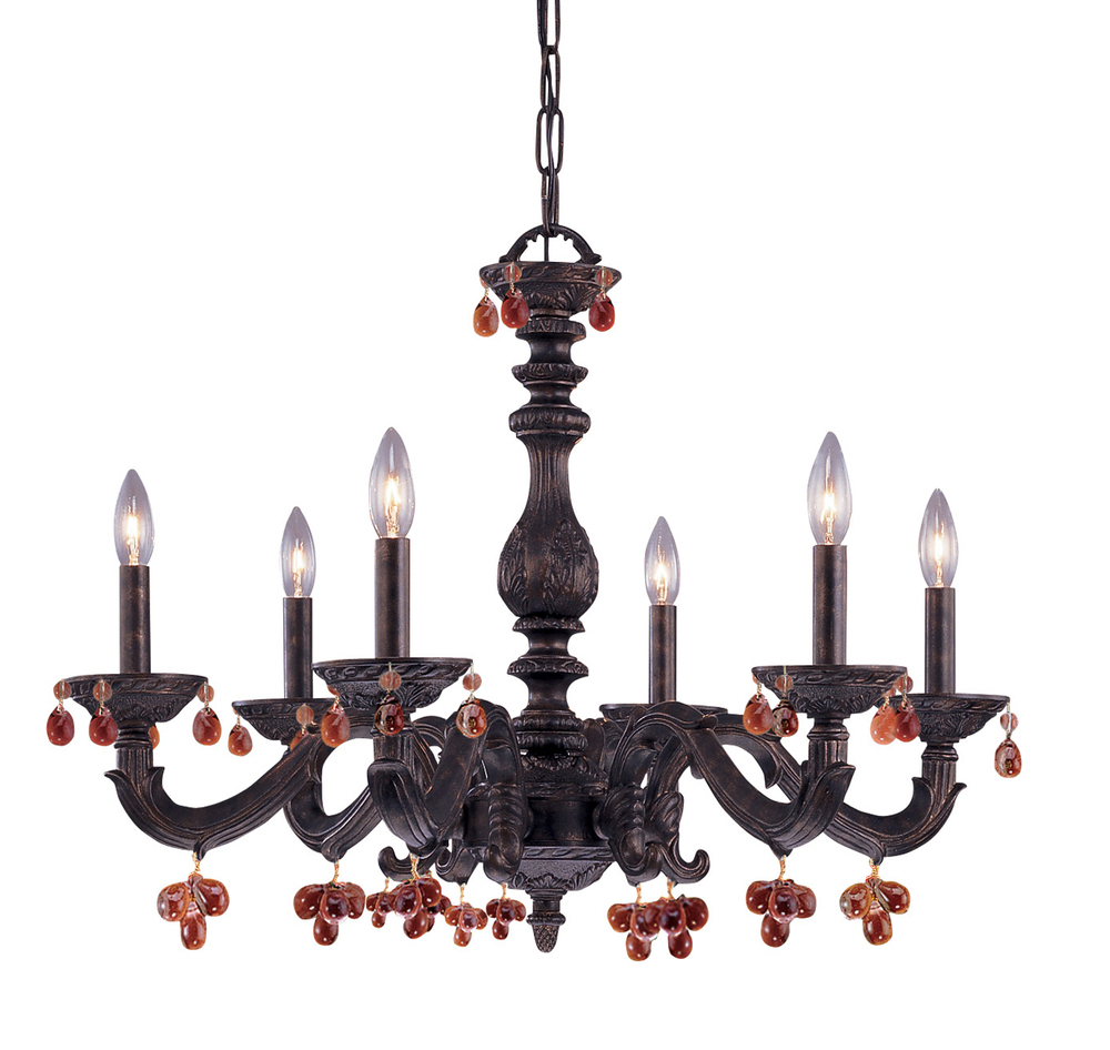 Paris Market 6 Light Amber Crystal Bronze Chandelier