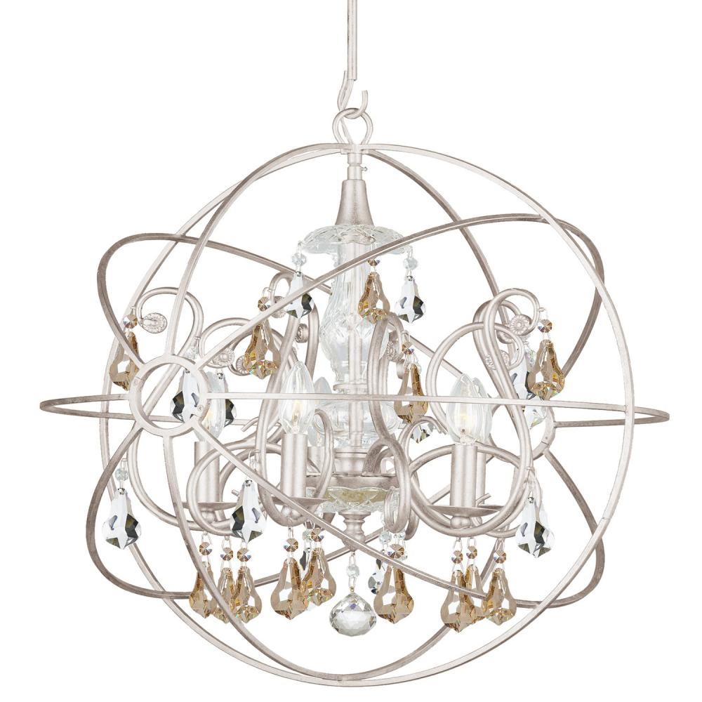 Solaris 5 Light Gold Crystal Olde Silver Sphere Chandelier