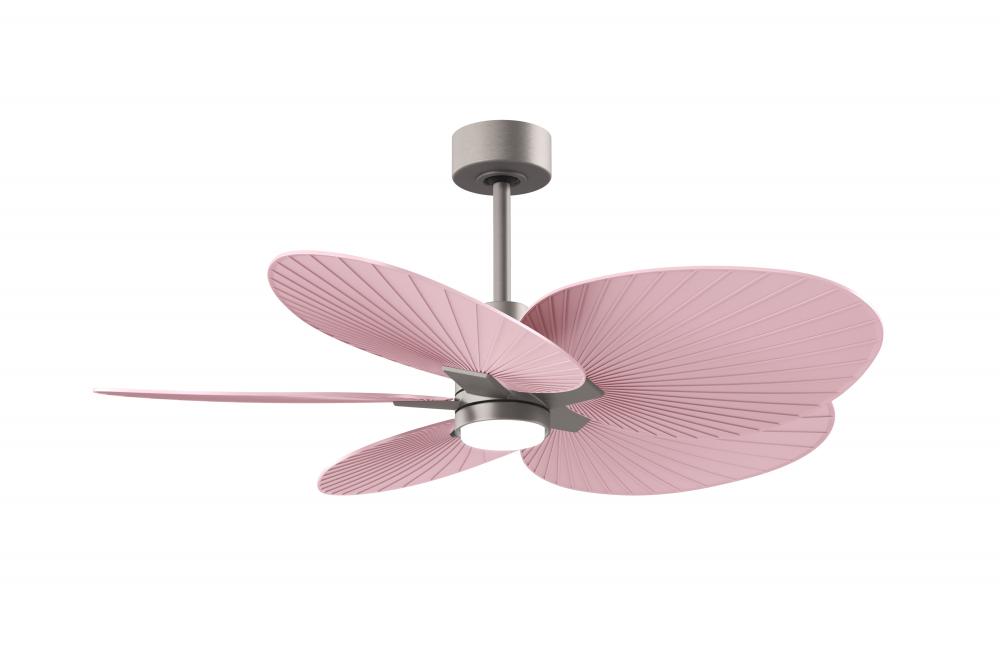 Alessandra Tropical 5-blade ceiling fan in Brushed Nickel and Light Pink blades.