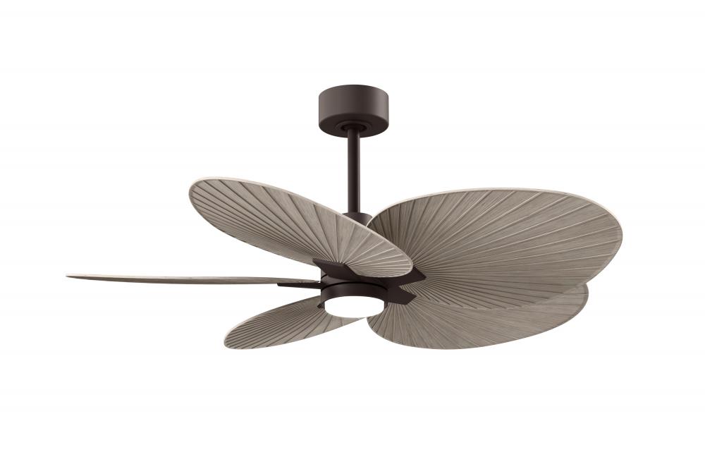 Alessandra Tropical 5-blade ceiling fan in Textured Bronze and Gray Ash Tone blades.