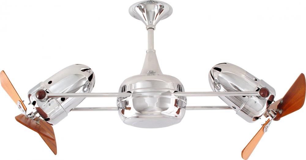 Duplo Dinamico - Rotational Ceiling Fan - Polished Chrome Finish - Mahogany Tone Blades