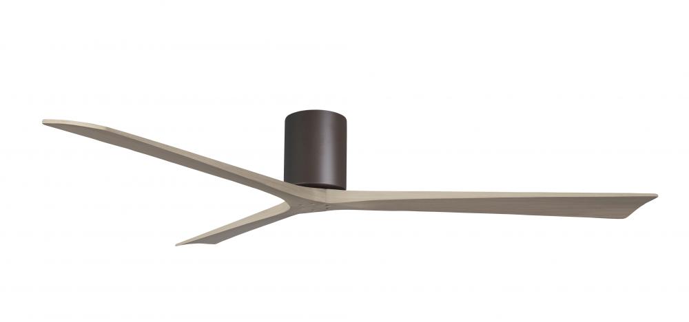 Irene-3H three-blade flush mount paddle fan in Textured Bronze finish with 72” Gray Ash tone bla