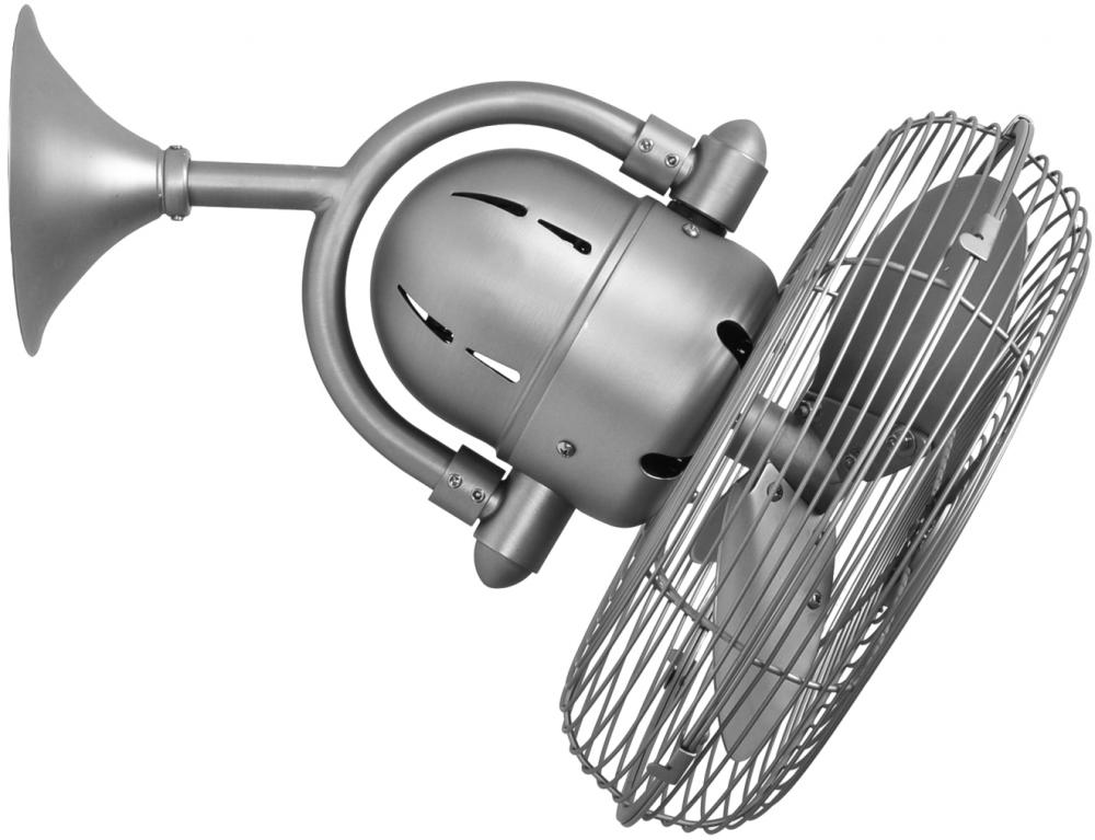 Kaye 90° oscillating 3-speed ceiling or wall fan in brushed nickel finish.