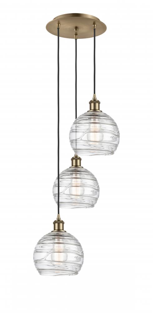 Athens Deco Swirl - 3 Light - 15 inch - Antique Brass - Cord hung - Multi Pendant