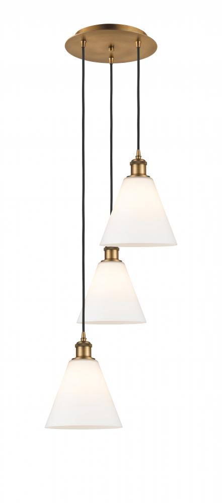 Berkshire - 3 Light - 15 inch - Brushed Brass - Cord Hung - Multi Pendant