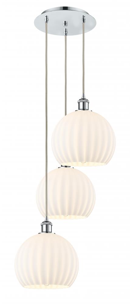 White Venetian - 3 Light - 17 inch - Polished Chrome - Cord Hung - Multi Pendant