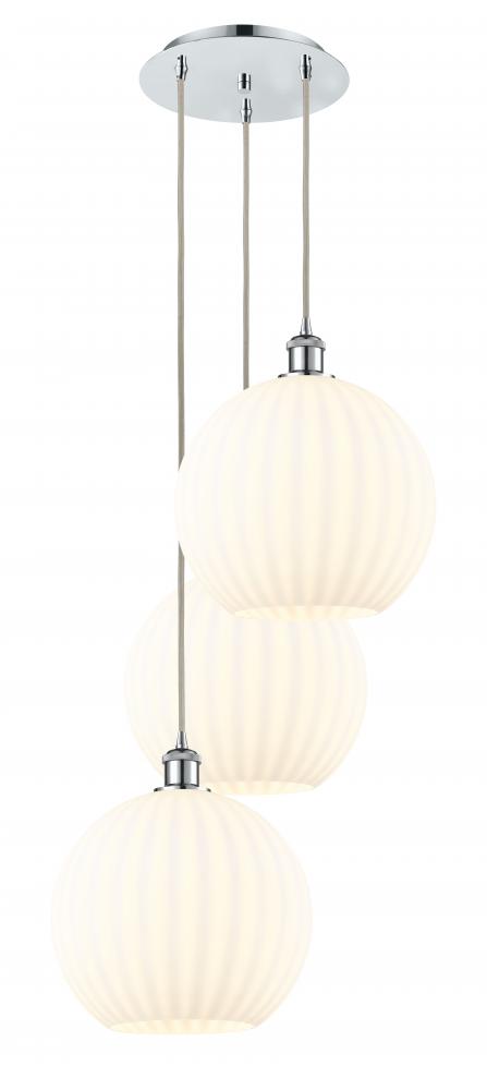 White Venetian - 3 Light - 19 inch - Polished Chrome - Cord Hung - Multi Pendant