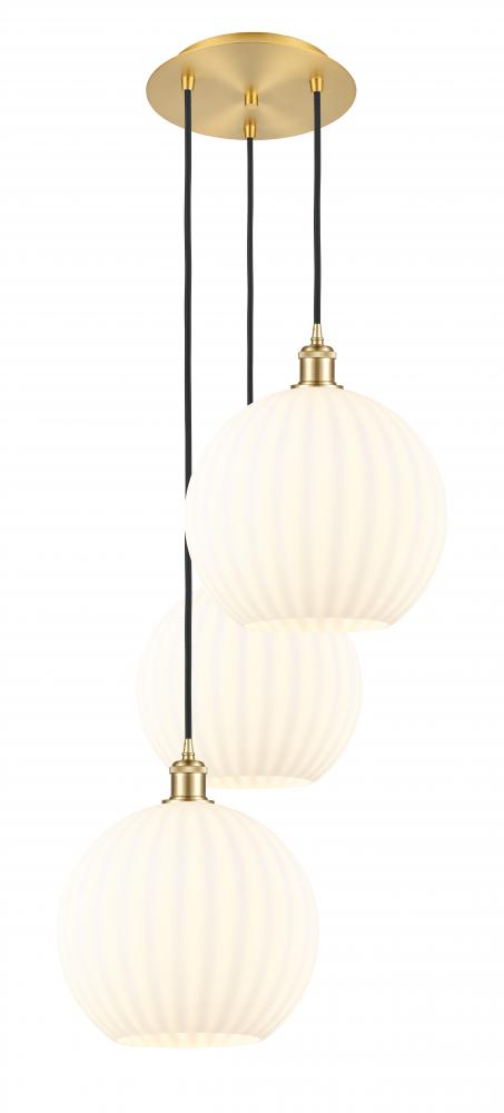 White Venetian - 3 Light - 19 inch - Satin Gold - Cord Hung - Multi Pendant