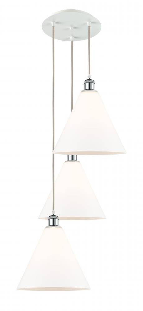 Berkshire - 3 Light - 19 inch - White Polished Chrome - Cord Hung - Multi Pendant