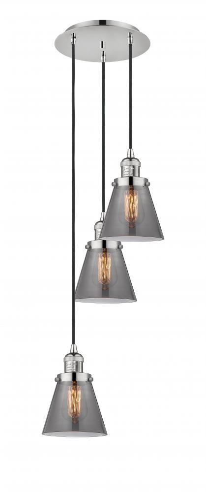 Cone - 3 Light - 13 inch - Polished Nickel - Cord hung - Multi Pendant