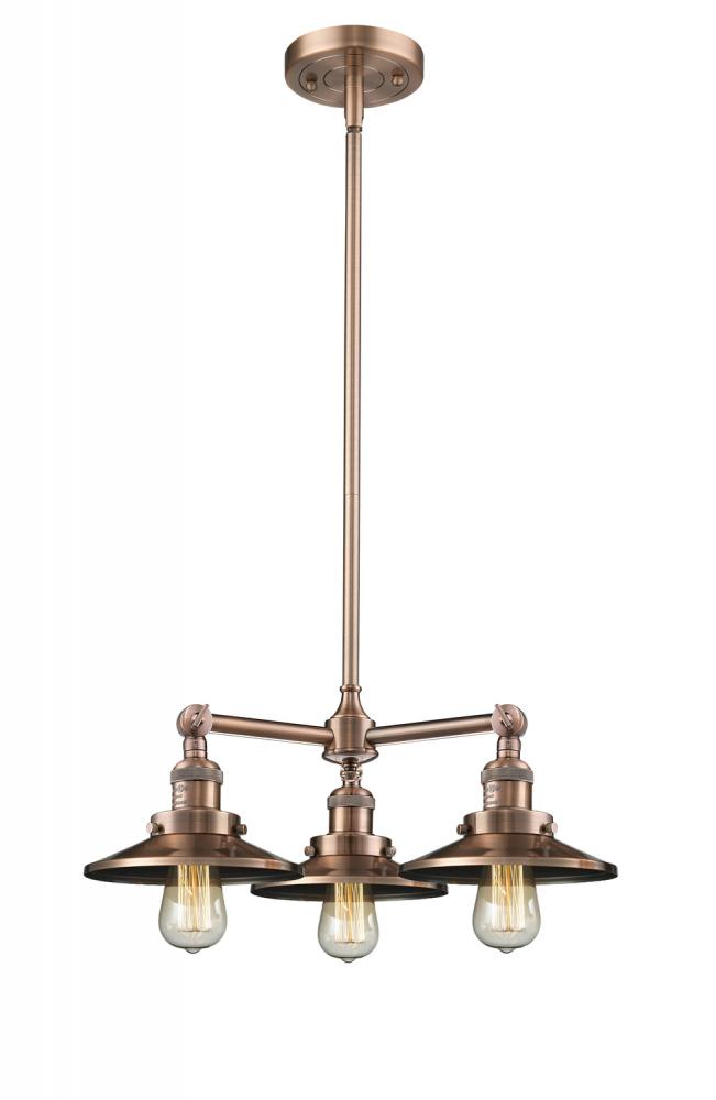 Railroad - 3 Light - 19 inch - Antique Brass - Stem Hung - Chandelier