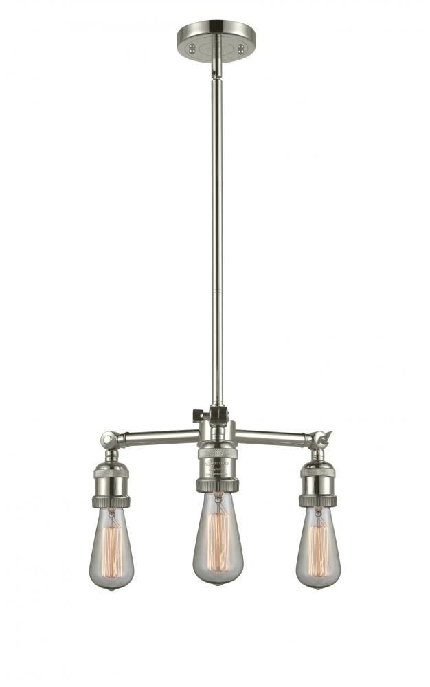 Bare Bulb - 3 Light - 15 inch - Polished Nickel - Stem Hung - Chandelier