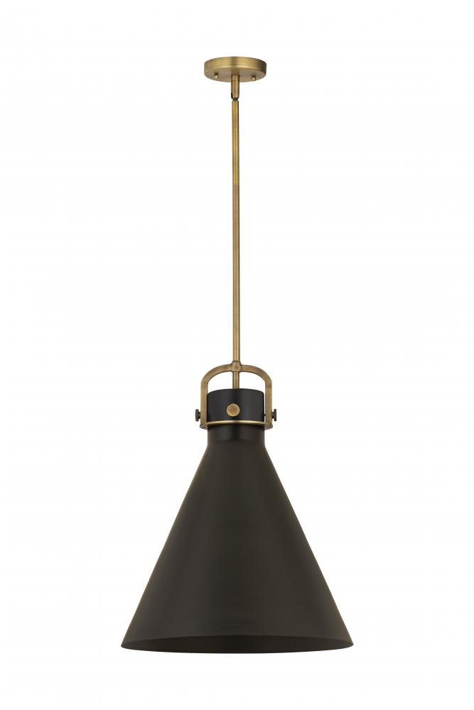 Newton Cone - 1 Light - 16 inch - Brushed Brass - Matte Black Shade - Pendant