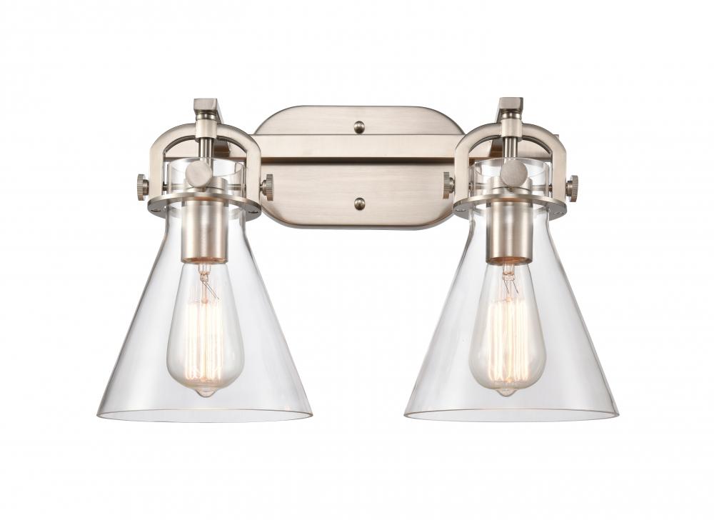 Newton Cone - 2 Light - 17 inch - Satin Nickel - Bath Vanity Light