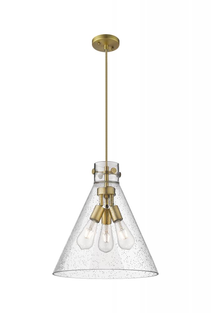 Newton Cone - 3 Light - 16 inch - Brushed Brass - Cord hung - Pendant