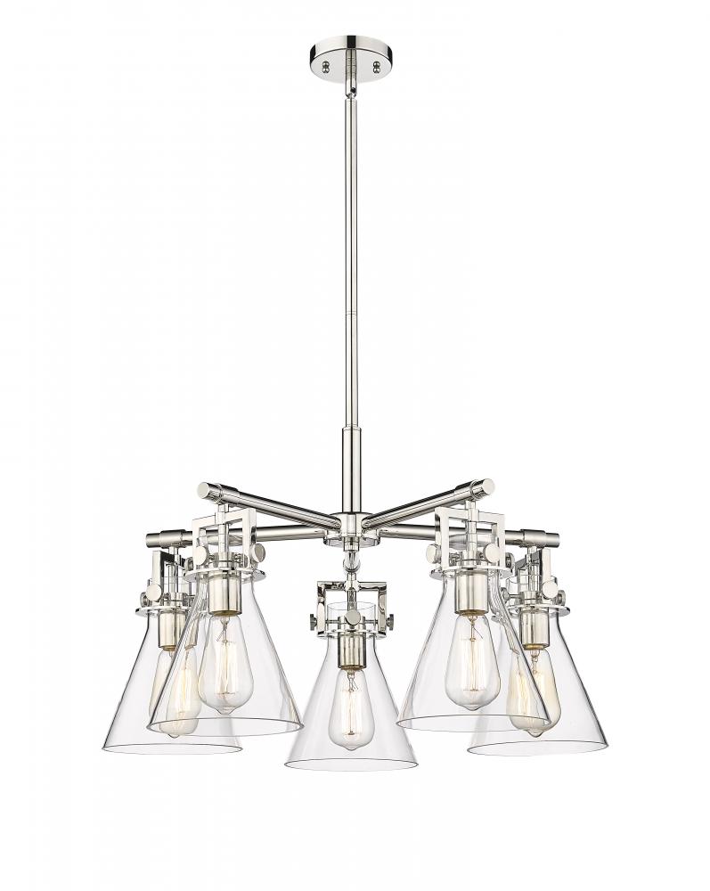 Newton Cone - 5 Light - 26 inch - Polished Nickel - Chandelier