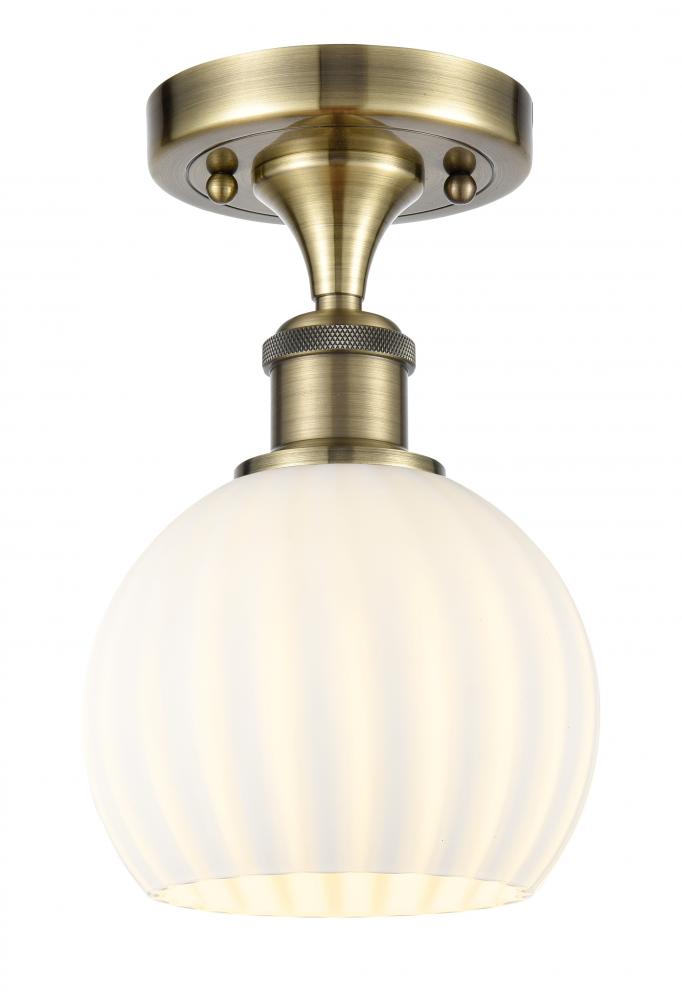 White Venetian - 1 Light - 6 inch - Antique Brass - Semi-Flush Mount