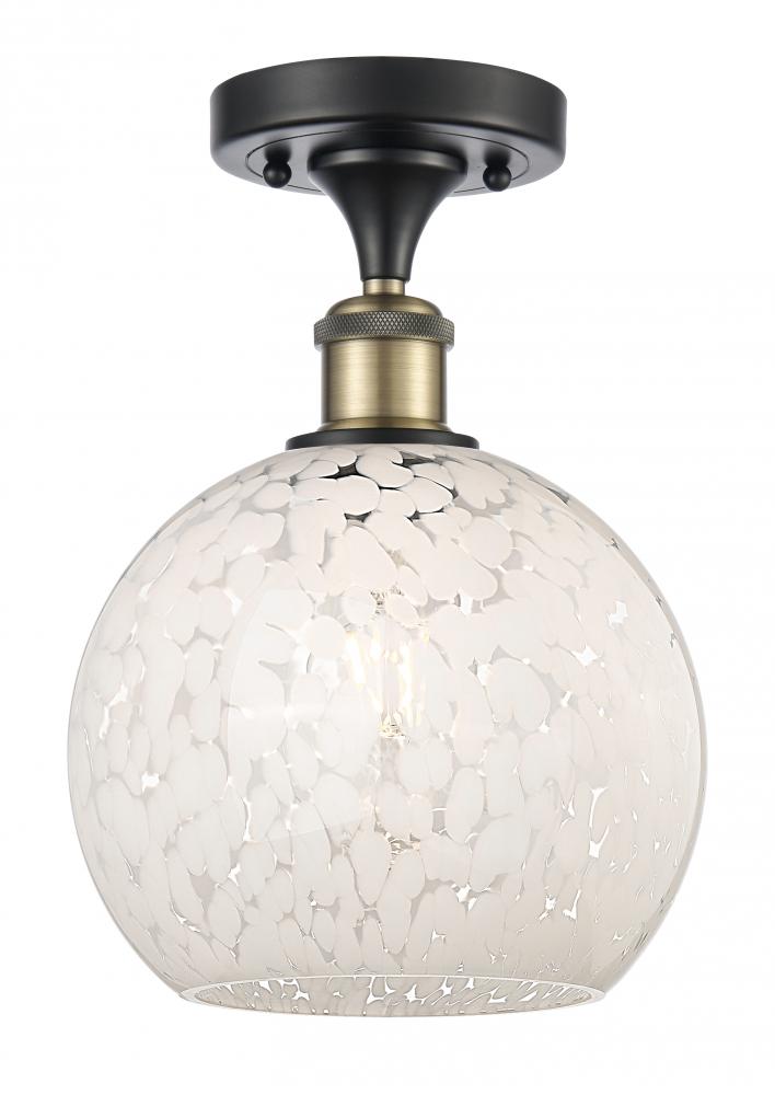 White Mouchette - 1 Light - 8 inch - Black Antique Brass - Semi-Flush Mount