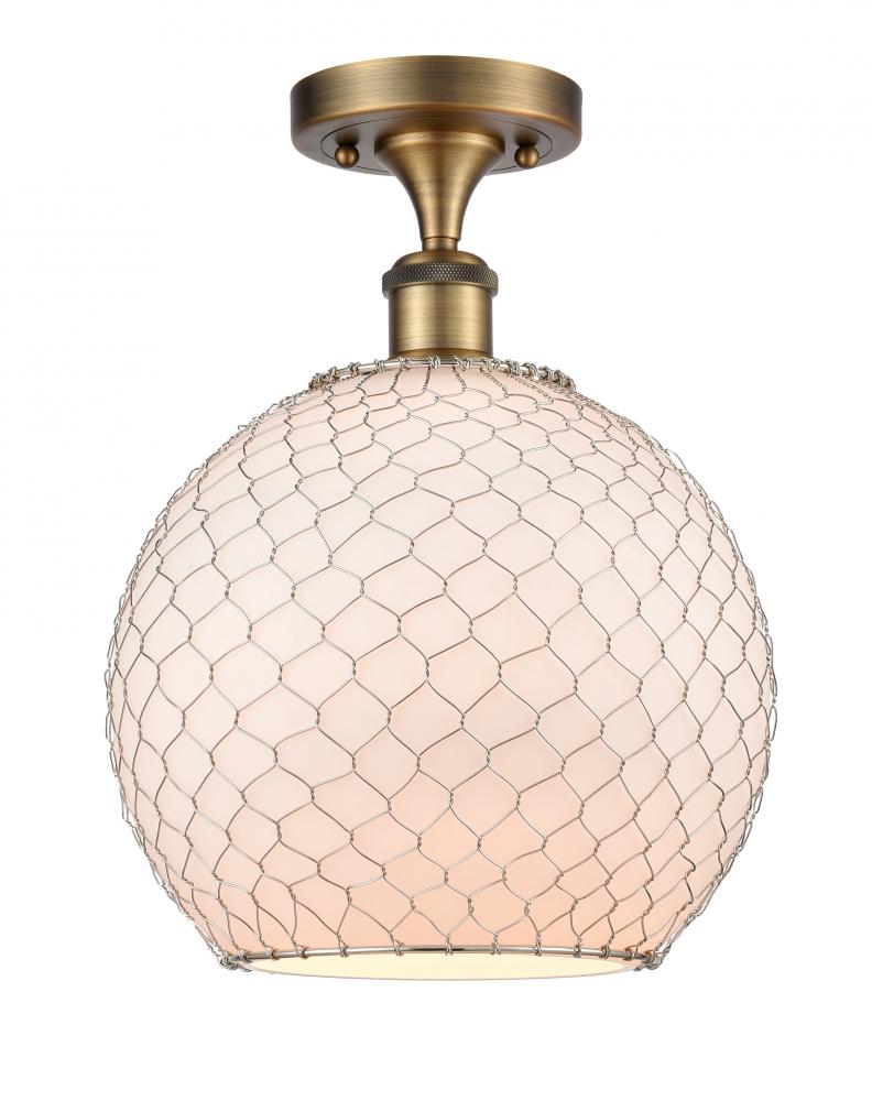 Farmhouse Chicken Wire - 1 Light - 10 inch - Brushed Brass - Semi-Flush Mount