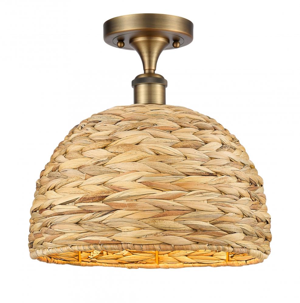 Woven Rattan - 1 Light - 12 inch - Brushed Brass - Semi-Flush Mount