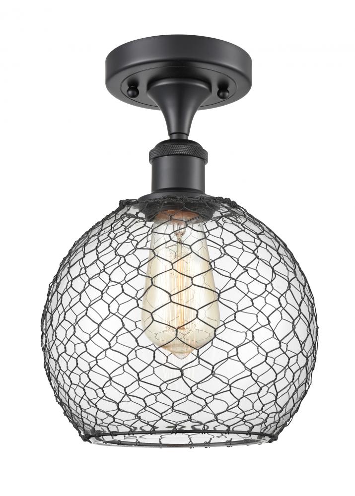 Farmhouse Chicken Wire - 1 Light - 8 inch - Matte Black - Semi-Flush Mount