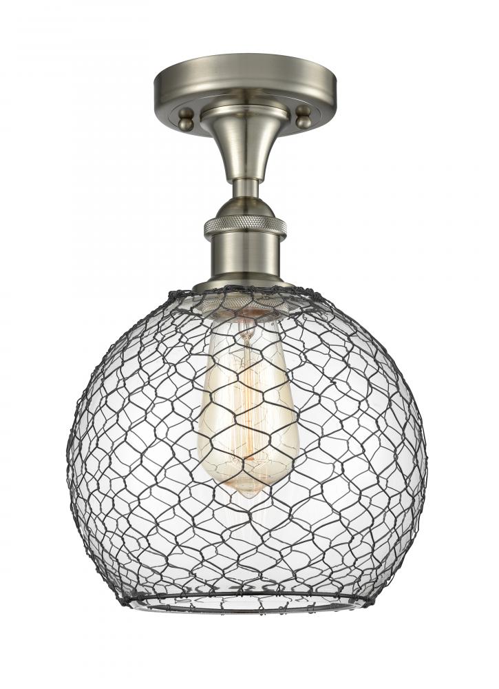 Farmhouse Chicken Wire - 1 Light - 8 inch - Brushed Satin Nickel - Semi-Flush Mount