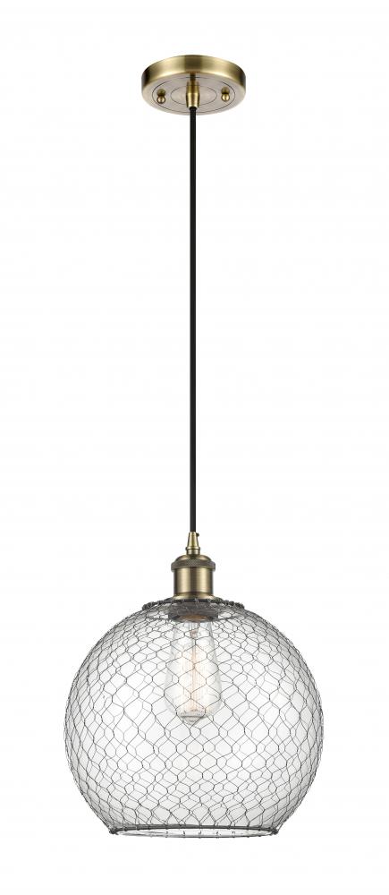 Farmhouse Chicken Wire - 1 Light - 10 inch - Antique Brass - Cord hung - Mini Pendant