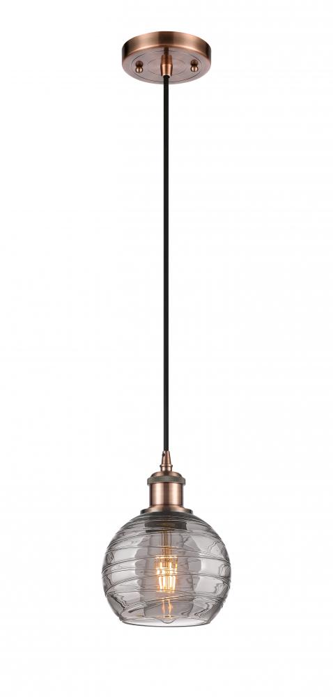 Athens Deco Swirl - 1 Light - 6 inch - Antique Copper - Cord hung - Mini Pendant