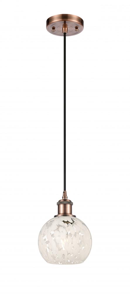 White Mouchette - 1 Light - 6 inch - Antique Copper - Cord Hung - Mini Pendant