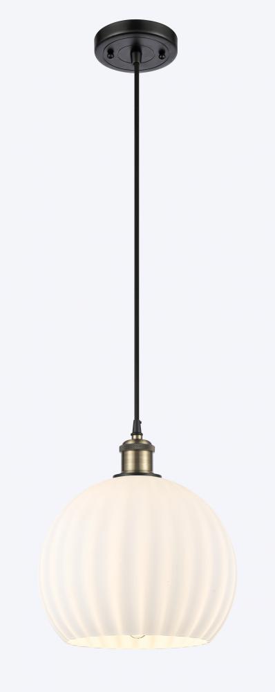 White Venetian - 1 Light - 10 inch - Black Antique Brass - Cord Hung - Mini Pendant