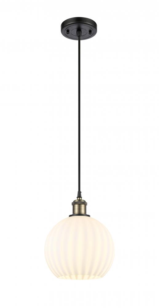 White Venetian - 1 Light - 8 inch - Black Antique Brass - Cord Hung - Mini Pendant