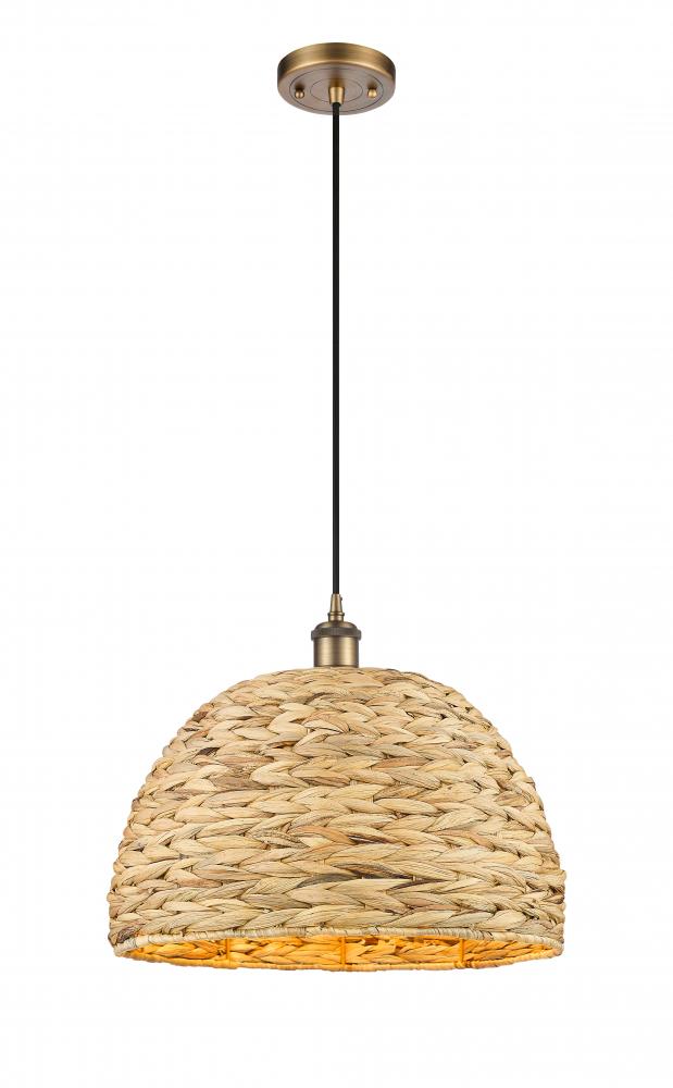 Woven Rattan - 1 Light - 16 inch - Brushed Brass - Mini Pendant