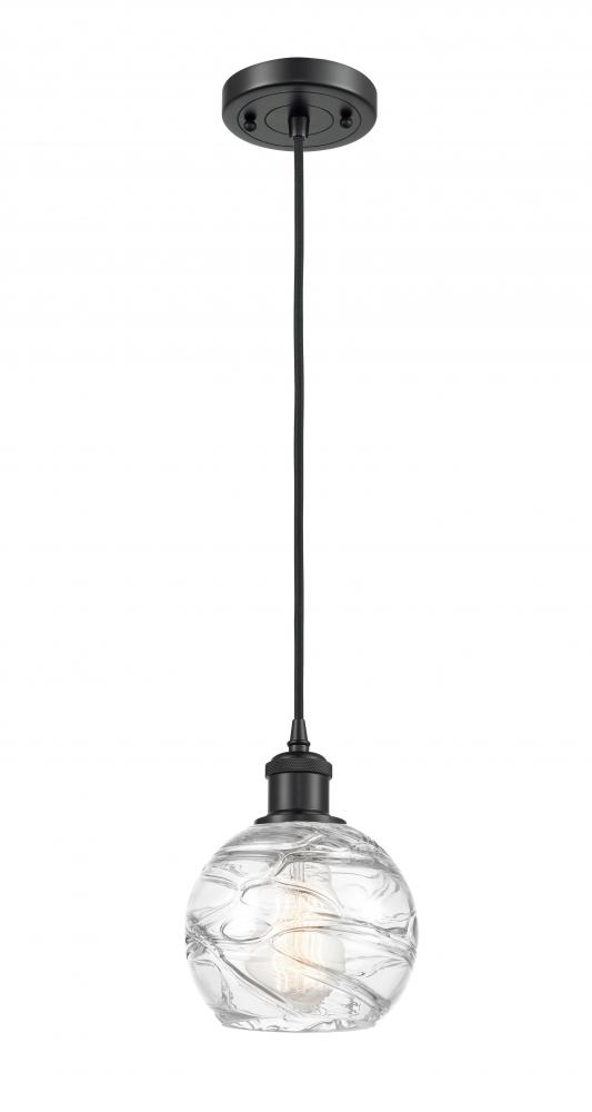 Athens Deco Swirl - 1 Light - 6 inch - Matte Black - Cord hung - Mini Pendant