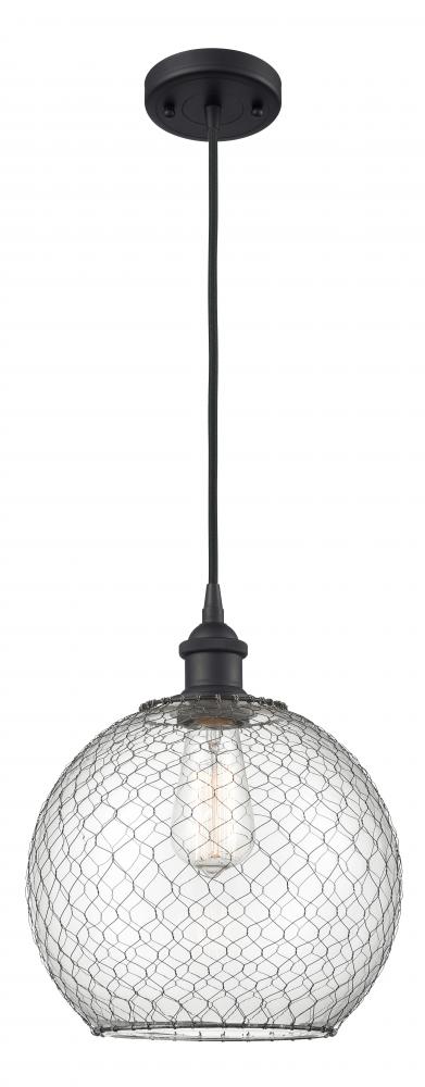 Farmhouse Chicken Wire - 1 Light - 10 inch - Matte Black - Cord hung - Mini Pendant