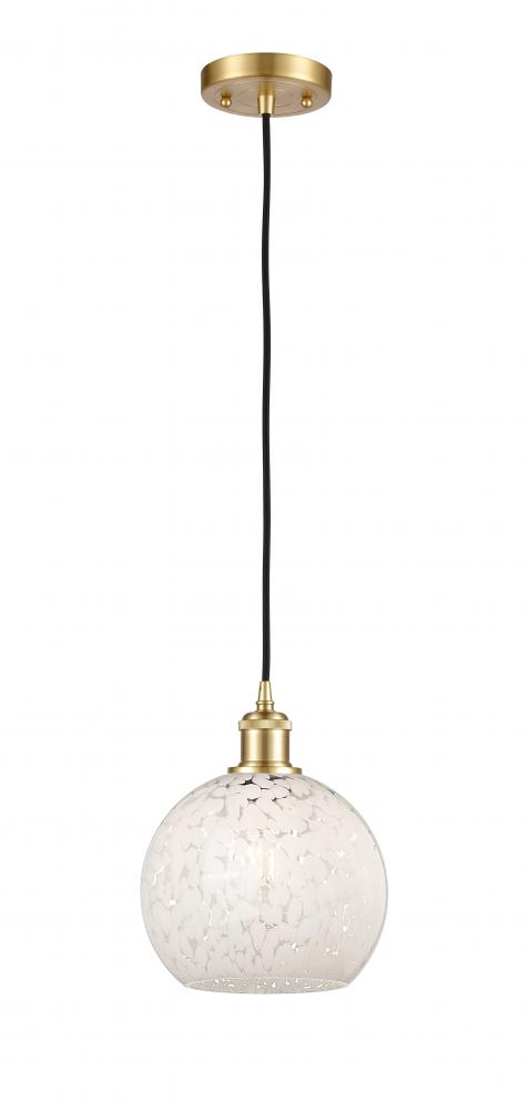 White Mouchette - 1 Light - 8 inch - Satin Gold - Cord Hung - Mini Pendant